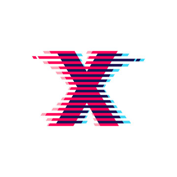 X Letter Logo With Vibrant Line Glitch Effect.