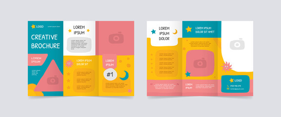playful trifold brochure design templates - obrazy, fototapety, plakaty