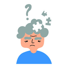 Old lady has dementia. Illustration on white background.