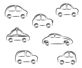 Collection of various cars on a white background. Symbol. Vector illustration.