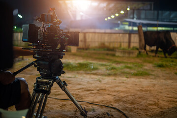 The film set camera and lighting on set