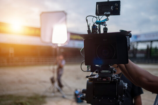 Production film set camera and lighting on set