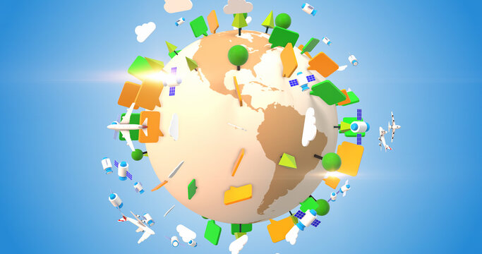 Planet Earth Orbiting And Covered By Social Networks. People Messaging. Smart Cities. 3D Illustration Render.
