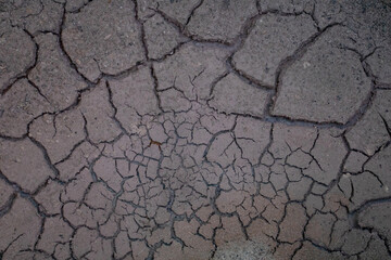 Texture of black cracked dried soil