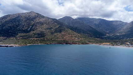 Aerial photo of a beach in Bali village. Crete.