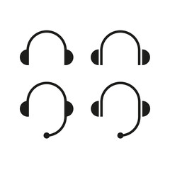 Headphone icon collection. Headset icons symbols isolated on white background. Call, contact us sign symbol. Chat bot customer support service. Vector Illustration.