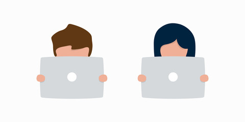 Fototapeta premium Boy and girl using a tablet computer. cartoon illustration