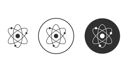 Atom icons set isolated on white background. Structure of the nucleus of the atom. Around the atom, gamma waves, protons, neutrons and electrons. Vector illustration - obrazy, fototapety, plakaty