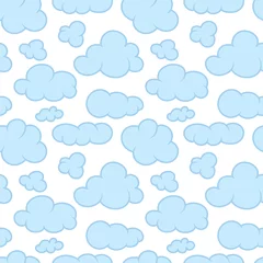 Poster Clouds seamless pattern. Different shape cartoon clouds endless background. Part of set. © Goga