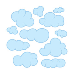 Clouds. Different shape cartoon clouds vector illustrations set isolated on white background.