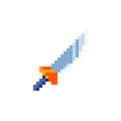 Fototapeta premium Sword. Medievalist weapons. Pixel art style icon, saber isolated vector illustration. Design for sticker, mobile app and logo. Game assets 8-bit sprite.