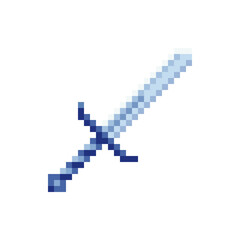 Sword. Medievalist weapons. Pixel art style icon, isolated vector illustration. Design for sticker, mobile app and logo. Game assets 8-bit sprite.