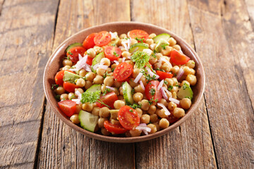 chickpea salad with avocado, cucumber and tomato