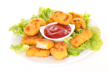 fried chicken nugget and ketchup
