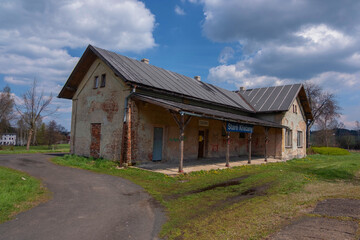 Fototapeta na wymiar Old railway station in the village of Staré Křečany in the Czech Republic.