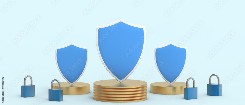 Poster abstract security network data . shield concept for safe and secure on blue background. secure bank,