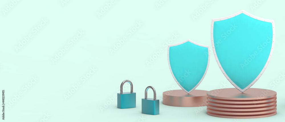 Poster abstract security data. shield concept for safe and secure protection system on blue-green backgroun