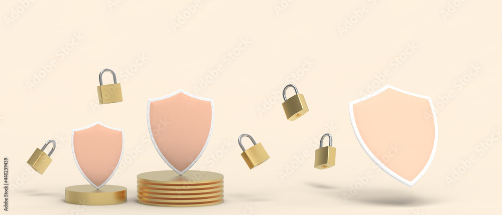 Poster abstract security data. shield concept for safe and secure network on yellow background. copy space,