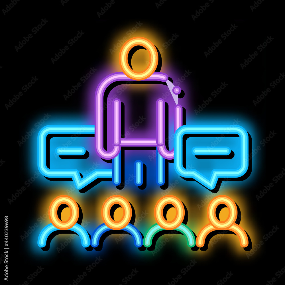 Poster lector discuss with audience neon light sign vector. glowing bright icon lector discuss with audienc