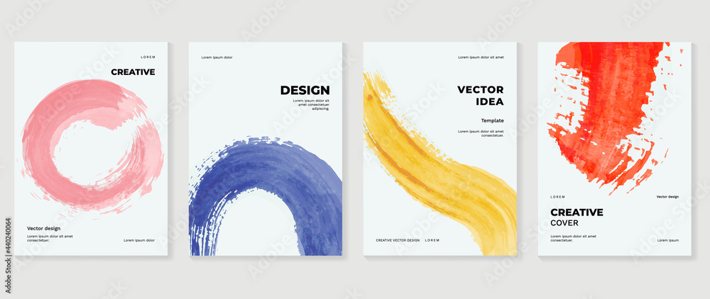 Wall mural cover design vector set. watercolor book cover design, abstract art design with colorful watercolor 