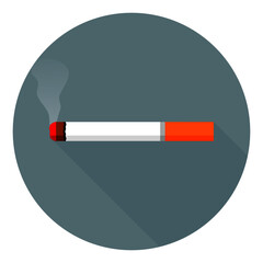 Smoking cigarette on circle gray background flat vector.