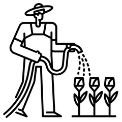 Man watering flowers from a hose icon