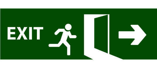 Emergency exit door. The fire exit emergency door guides the safe exit. Safe exit concept. Vector design Eps 10.