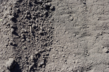 Photo of dry land close-up for texture, background black fertile land