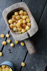 Fresh cherries on a vintage table. Healthly food.