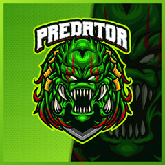 Alien Predator Head mascot esport logo design illustrations vector template, Devil Ninja logo for team game streamer youtuber banner twitch discord, full color cartoon style © FNR Graphics