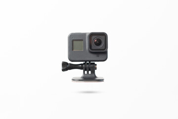 isolated black video action camera, adventure and sport  mdeia equipment
