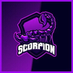 scorpions mascot esport logo design illustrations vector template, zodiac logo for team game streamer youtuber banner twitch discord, full color cartoon style