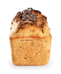 Freshly baked homemade sour dough bread isolated on white background.