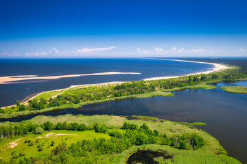 The beautiful scenery of the lake by the beach of the Baltic Sea, Mikoszewo. Poland