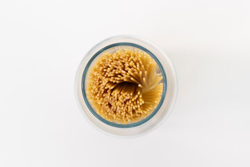 beautiful raw flower of spaghetti, top view from above