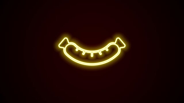 Glowing neon line Sausage icon isolated on black background. Grilled sausage and aroma sign. 4K Video motion graphic animation