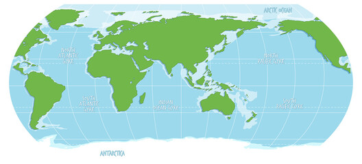 Blank world map with blue and green colour