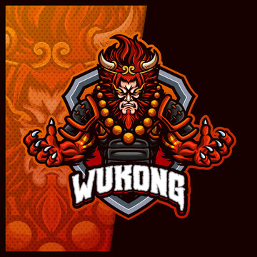 Wukong monkey king Monster mascot esport logo design illustrations vector template, Devil Ninja logo for team game streamer youtuber banner twitch discord, full color cartoon style