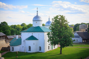 Nicholas cathedral and Medieval defensive fortress in the city of Izborsk in the Pskov region,...