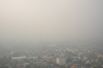 smog pm2.5 air pollution over the city downtown in the morning