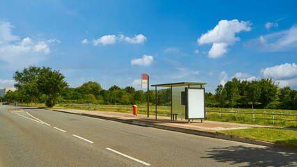 Street with bus stop and advertising space mock-up