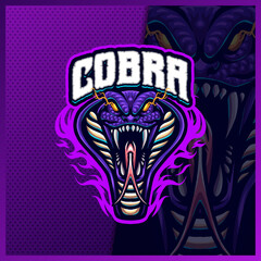 Cobra snake mascot esport logo design illustrations vector template, Viper poison logo for team game streamer youtuber banner twitch discord, full color cartoon style