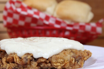 Chicken Fried Steak and Gravy With Mashed Potatoes in Rural Cafe Restaurant