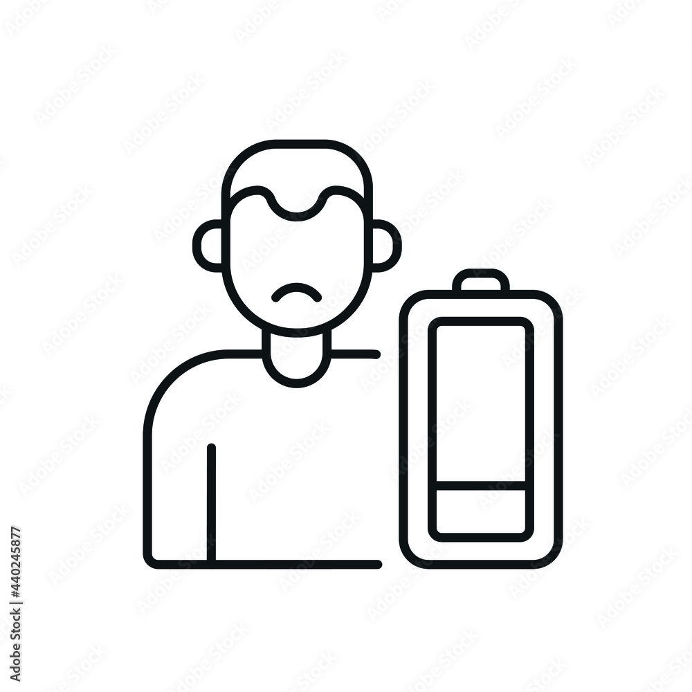 Aufkleber man with low energy linear icon. workaholic. thin line customizable illustration. contour symbol. ve