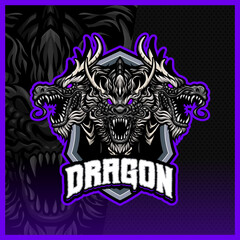 Dragon mascot esport logo design illustrations vector template, Three head Beast logo for team game streamer youtuber banner twitch discord