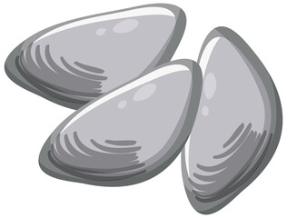 Oysters or clams in cartoon style on white background