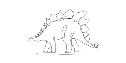 Single continuous line drawing of Stegosaurus. Prehistoric animal mascot concept for dinosaurs theme amusement park icon.