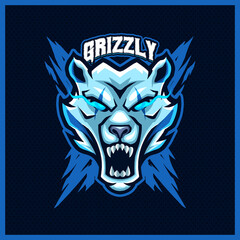 Grizzly Bears Roar mascot esport logo design illustrations vector template, Polar Bear logo for team game streamer youtuber banner twitch discord, full color cartoon style