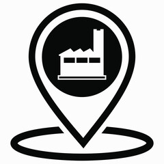 Factory location icon. Factory picture. Dirty production. Exhausts to the atmosphere. Vector icon.