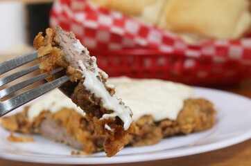 Chicken Fried Steak and Gravy With Mashed Potatoes in Rural Cafe Restaurant